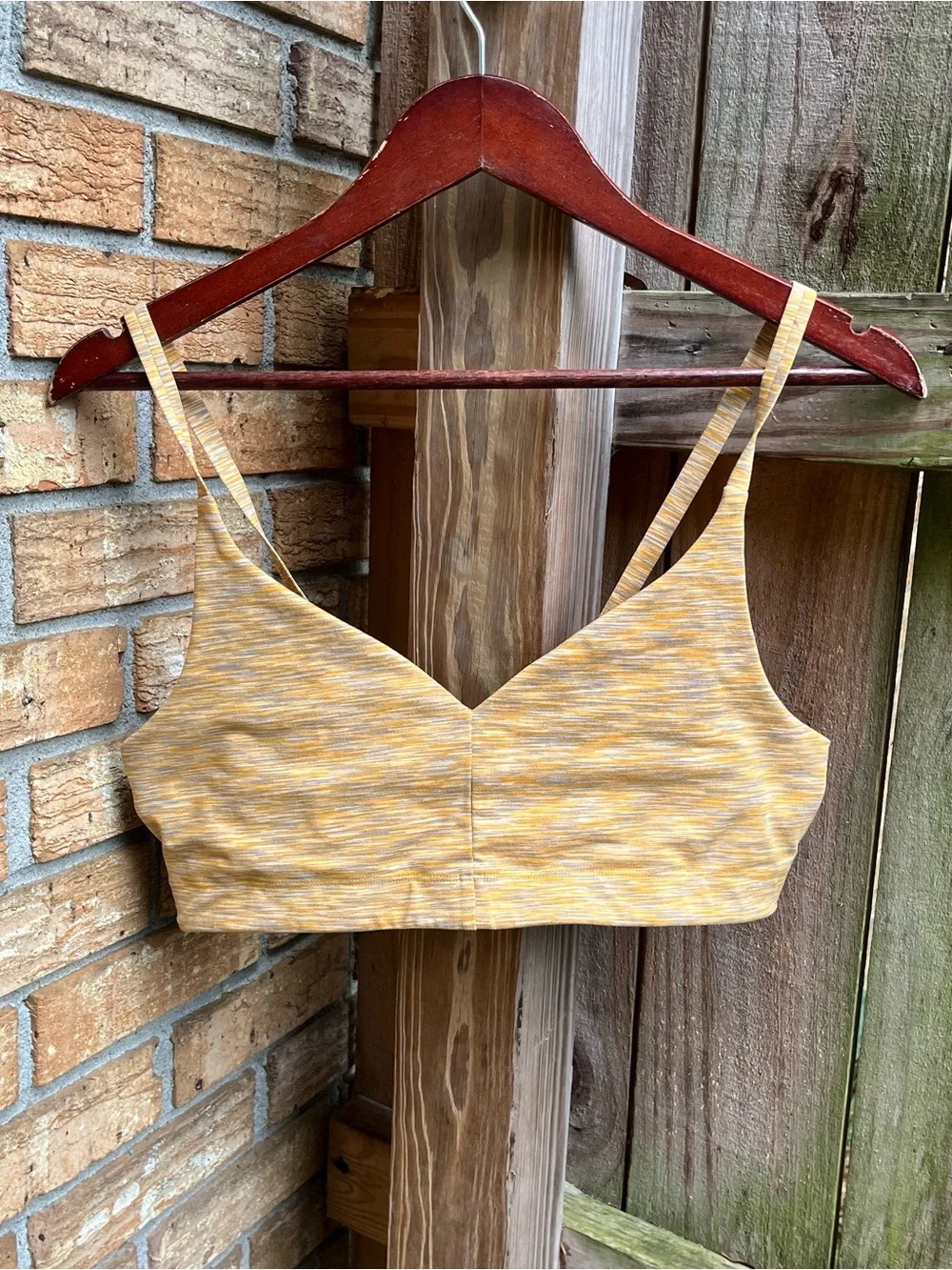 Outdoor Voices Heathered Yellow V-Neck Sports Bra
